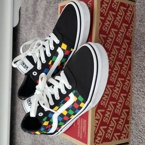 VANS Party Time Kids Sz 4.5 sneakers Black/Multi plaid casual youth shoes